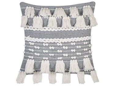 Cotton Cushion with Tassels 45 x 45 cm White and Grey BRAHEA