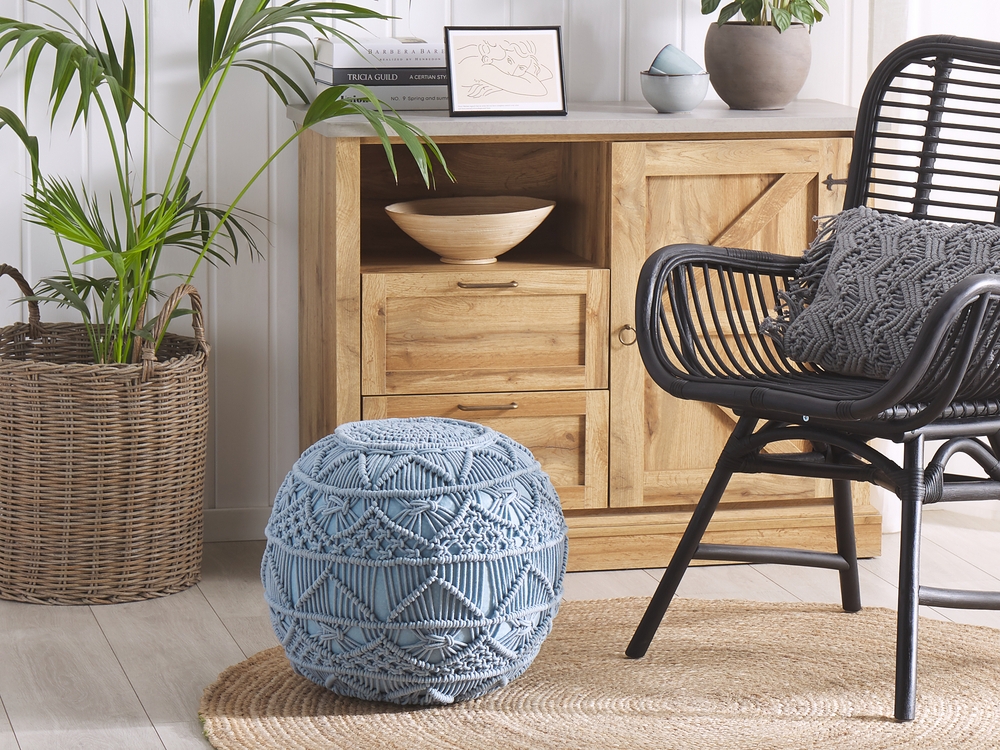Grey outlet rattan pouffe