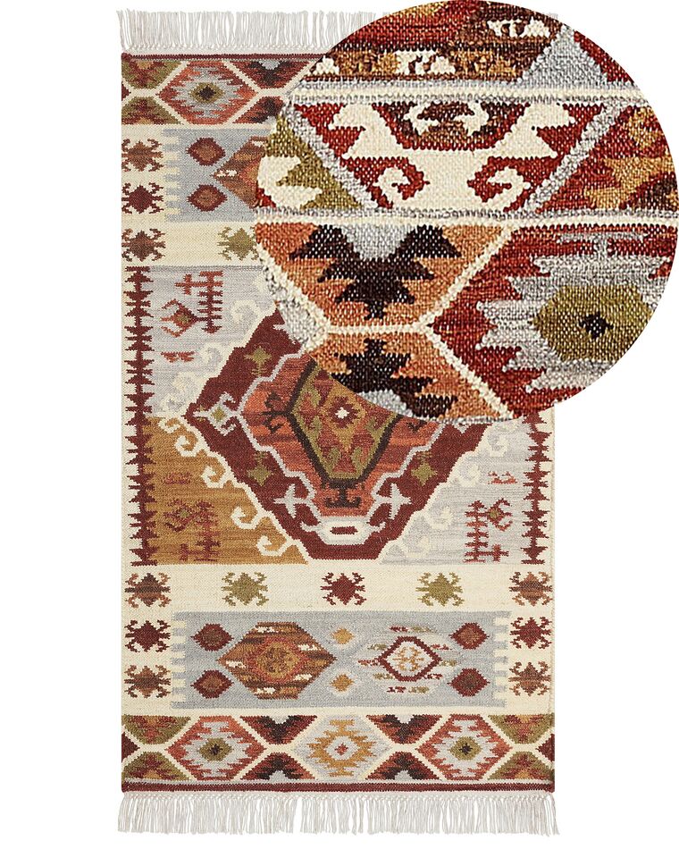 Kelim Teppich Wolle mehrfarbig 80 x 150 cm geometrisches Muster Kurzflor PROSHYAN_859411