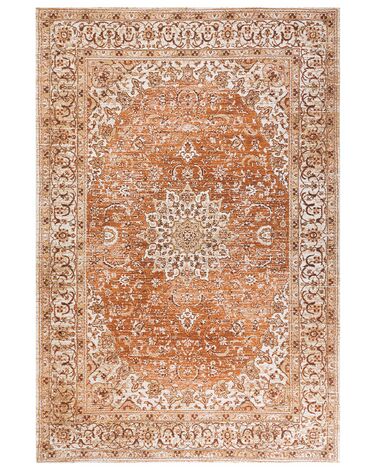Teppich Baumwolle orange 200 x 300 cm orientalisches Muster Kurzflor HAYAT
