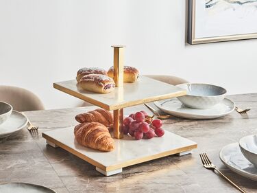 2-Tiered Marble Cake Stand White and Gold FARSALA