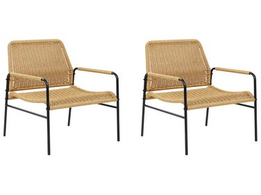 Set of 2 PE Rattan Garden Chairs Natural PRASIMO