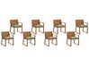 Sada 8 záhradných jedálenských stoličiek z akáciového dreva s podsedákmi s listovým vzorom zelená SASSARI_774905