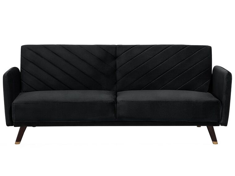 Sofa rozkładana welurowa czarna SENJA_714165