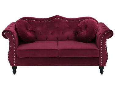 Samettinen 2-istuttava punainen sohva SKIEN
