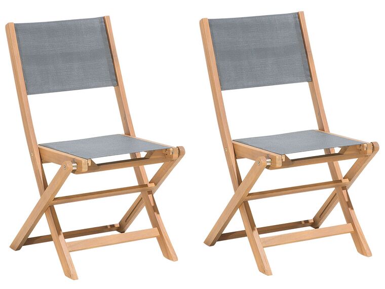 Lot de 2 chaises de jardin pliantes en bois et tissu gris foncé CESANA_742402