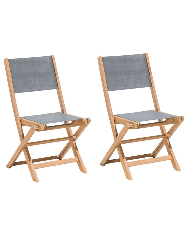 Lot de 2 chaises de jardin pliantes en bois et tissu gris foncé CESANA_742402
