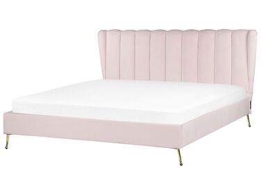 Zamatová posteľ s USB portom 180 x 200 cm ružová MIRIBEL