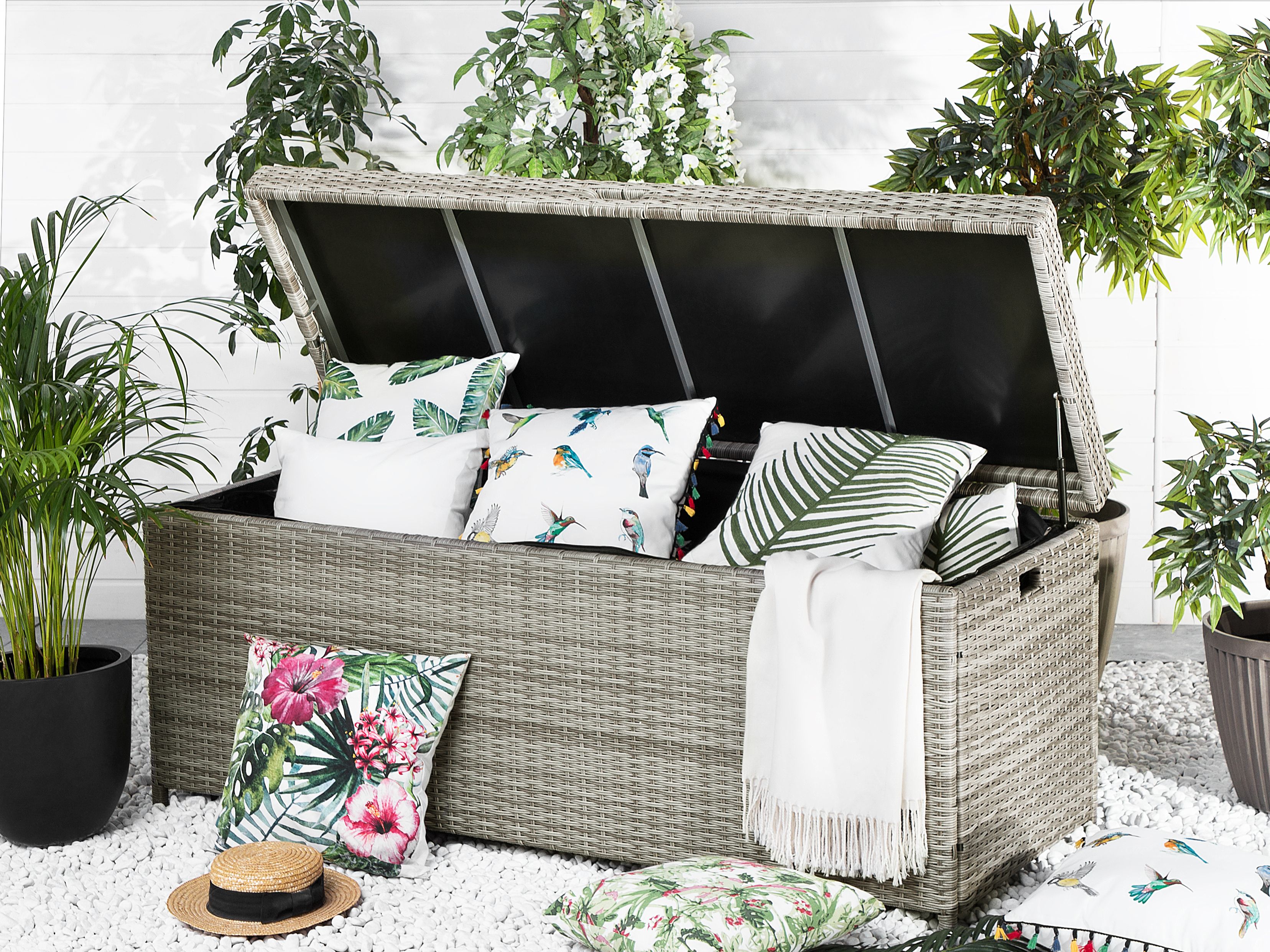 PE Rattan Storage Box 158 x 63 cm Grey MODENA | Beliani.co.uk