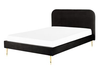 Zamatová posteľ 140 x 200 cm čierna FLAYAT