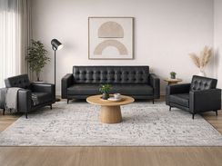 5-istuttava musta keinonahkaverhoiltu sohvaryhmä ABERDEEN 5-istuttava musta keinonahkaverhoiltu sohvaryhmä ABERDEEN