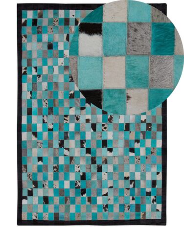 Cowhide Area Rug Turquoise and Grey 160 x 230 cm NIKFER
