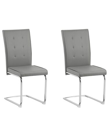 Conjunto de 2 sillas de comedor de piel sintética gris/plateado ROVARD