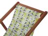 Set of 2 Acacia Folding Deck Chairs and 2 Replacement Fabrics Dark Wood with Off-White / Yellow and Grey Pattern ANZIO_800522