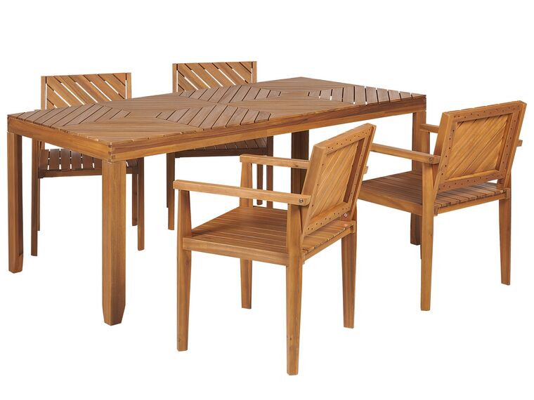Zestaw ogrodowy drewniany stół i 4 krzesła jasny BARATTI_868995