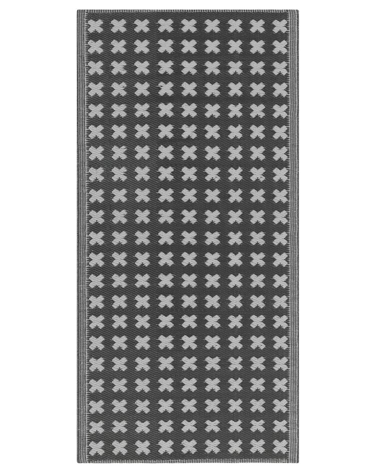 Tapis extérieur noir au motif croix blanches 90 x 180 cm ROHTAK_766403