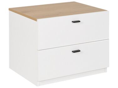 Mesa de cabeceira com 2 gavetas branca e cor de madeira clara EDISON