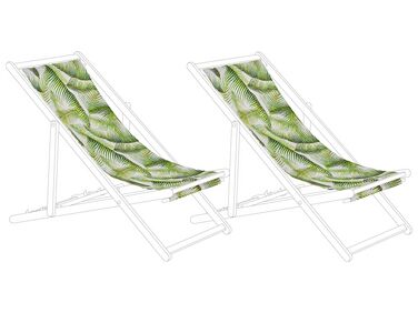 Set of 2 Sun Lounger Replacement Fabrics Palm Leaves Pattern Green ANZIO / AVELLINO