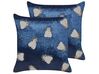 Set of 2 Embroidered Velvet Cushions Flies Motif 45 x 45 cm Navy Blue PENTAS_892821