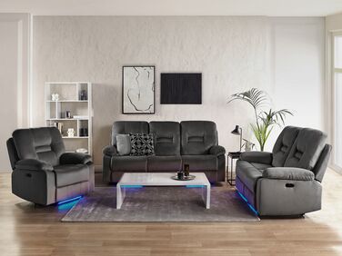 Velvet LED Electric Recliner Living Room Set with USB Port Grey BERGEN