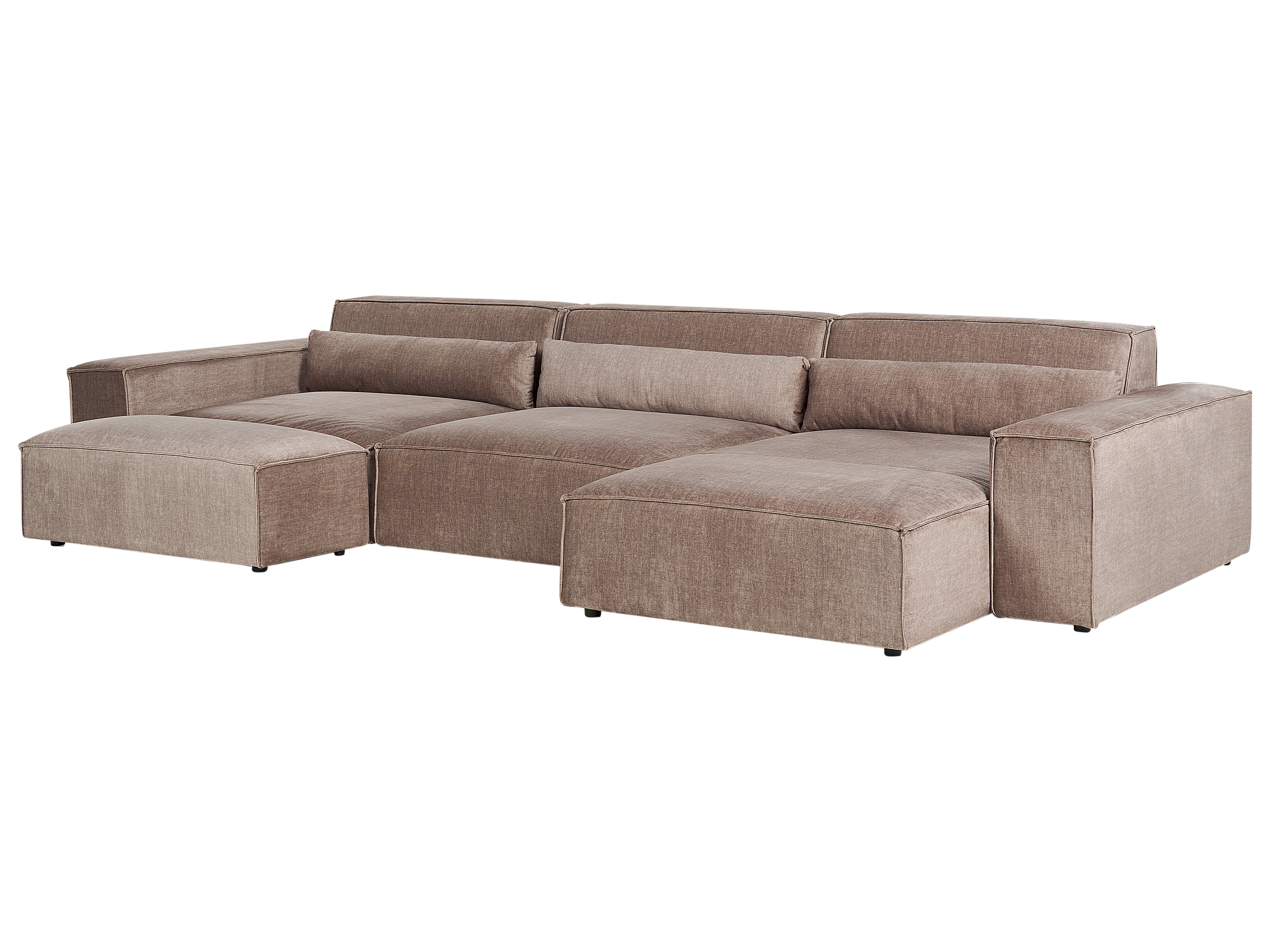 Left Hand 3 Seater Modular Fabric Corner Sofa with Ottoman Brown HELLNAR_912396