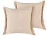 Set of 2 Fringed Cushions Geometric Pattern 45 x 45 cm Beige LONAR_801398