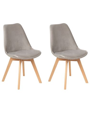 Conjunto de 2 sillas de comedor de terciopelo gris pardo/madera clara DAKOTA II