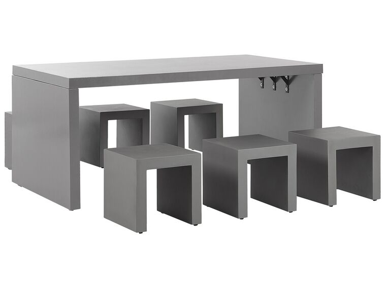 Conjunto de jardín de cemento reforzado mesa en forma de U y 6 taburetes gris TARANTO_804772