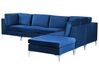 Left Hand 5 Seater Modular Velvet Corner Sofa with Ottoman Blue EVJA_859849