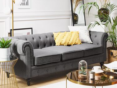 3 Seater Fabric Sofa Grey CHESTERFIELD