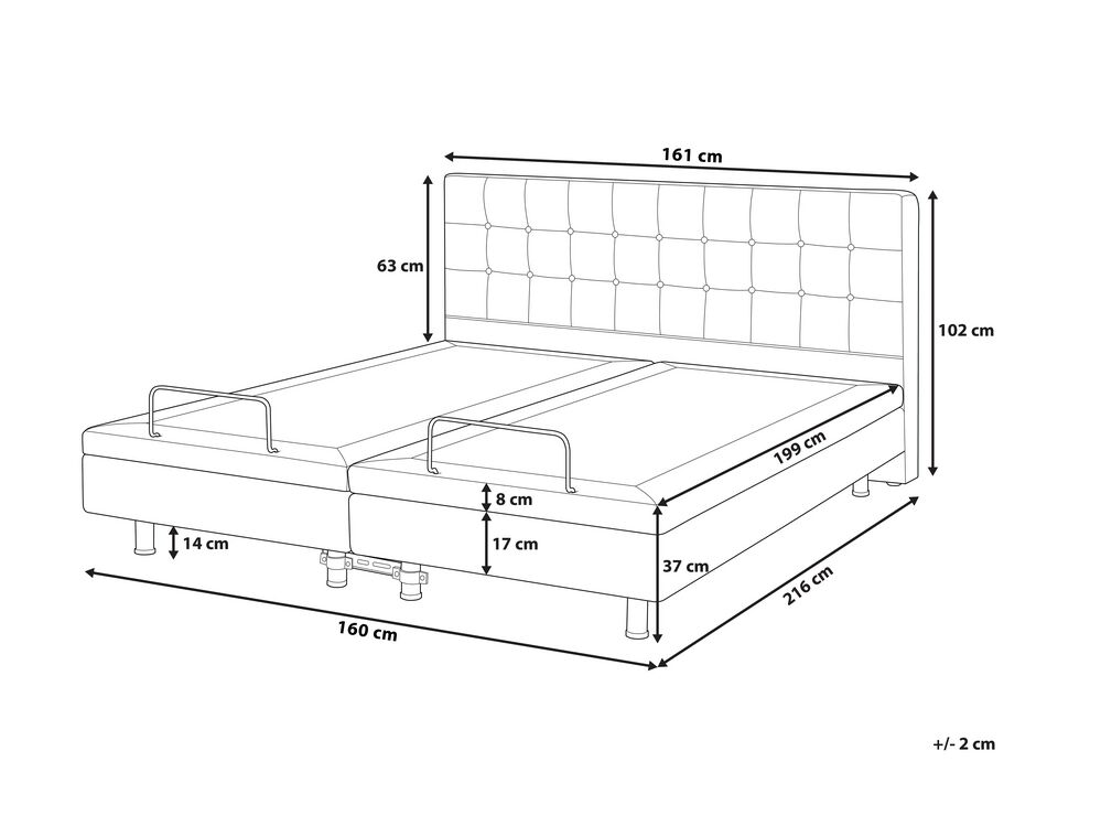 calounena nastavitelna postel 160 x 200 cm seda duke beliani cz