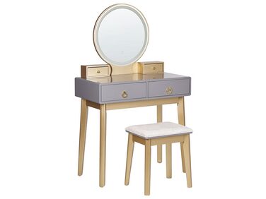 Sminkbord 80 x 40 cm med pall och LED-spegel grå/guld FEDRY