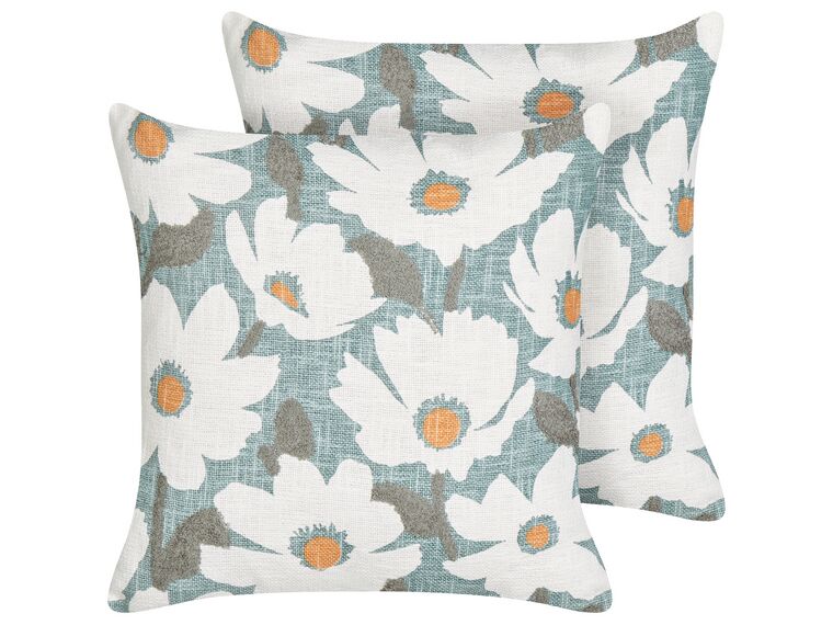 Set of 2 Cotton Cushions Floral Pattern 45 x 45 cm Blue JATROPHA_892912