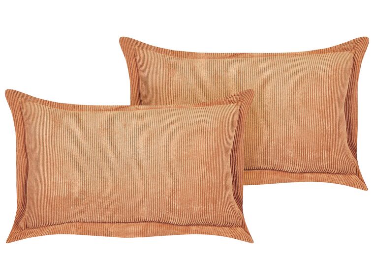 Set of 2 Corduroy Cushions 47 x 27 cm Orange ZINNIA_855287
