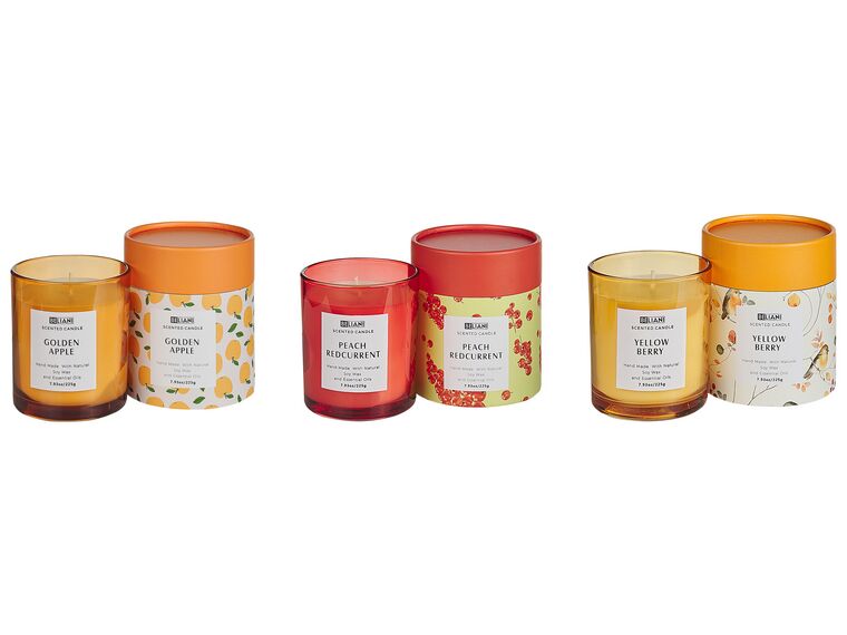 3 velas aromáticas de cera de soja melocotón grosella roja/baya amarilla/manzana golden COLORFUL BARREL_874666