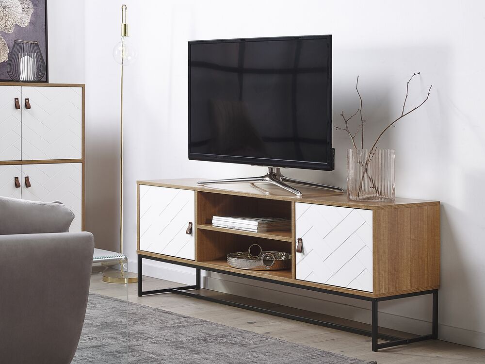 Mobiletto porta TV in colore legno chiaro e bianco NUEVA 