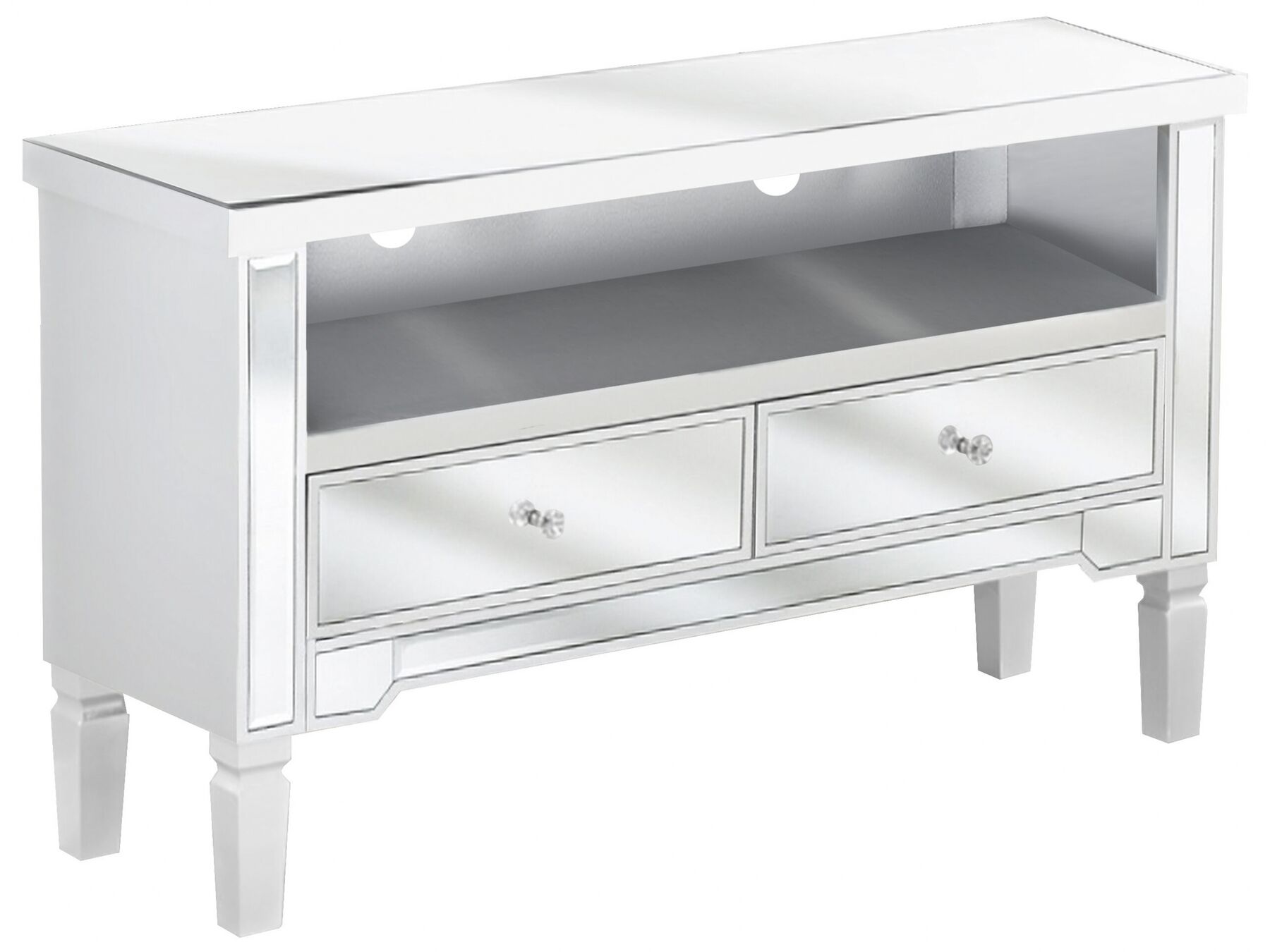 Modern Glam Mirrored Sideboard Chest of Drawers Open Shelf Knobs Silver Nicea