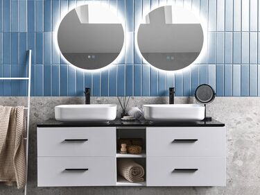 Baderomsskap med dobbel vask og speil hvit PILAR