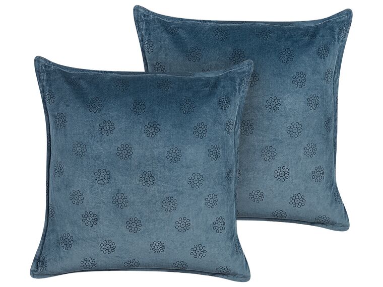Set of 2 Velvet Cushions Geometric Pattern 45 x 45 cm Dark Blue SESELI_838227