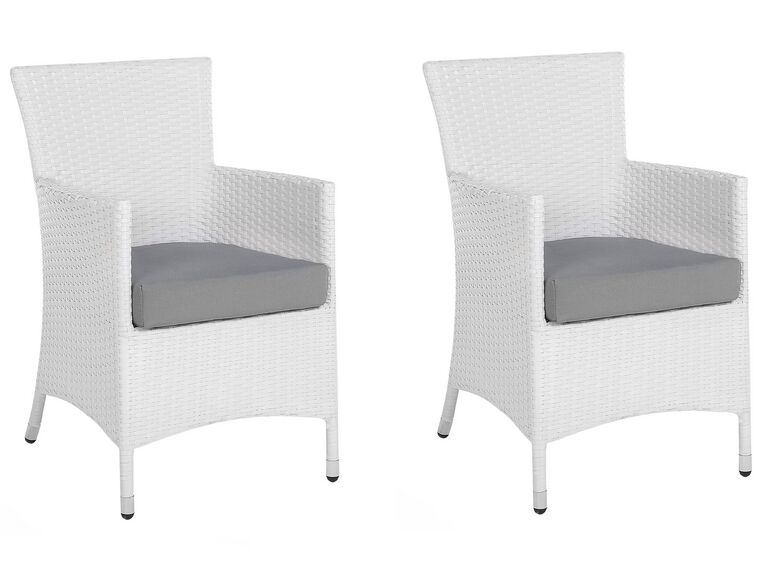 Lot de 2 chaises de jardin blanches avec coussins gris ITALY_763669