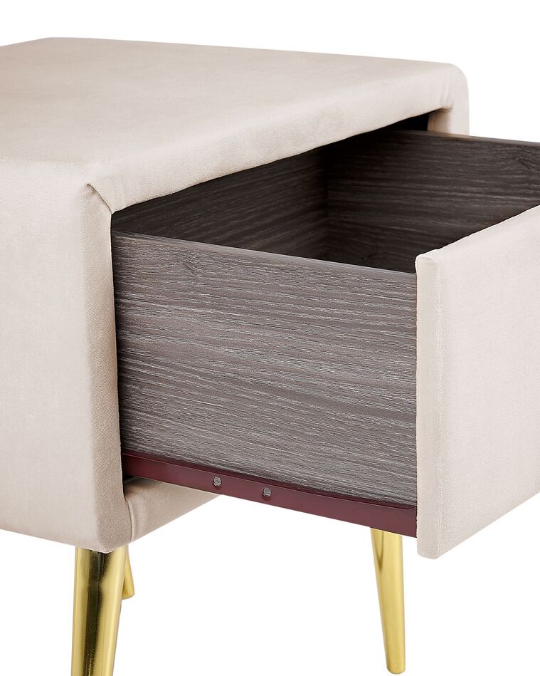 1 Drawer Velvet Bedside Table Light Beige FLAYAT | Beliani.co.uk