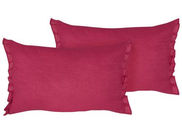 Set of 2 Linen Cushions 30 x 45 cm Red SASSAFRAS