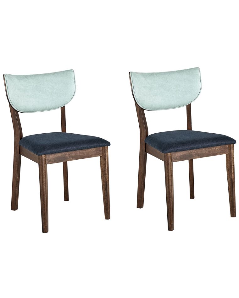 Set of 2 Wooden Dining Chairs Dark Wood and Blue MOKA_832127