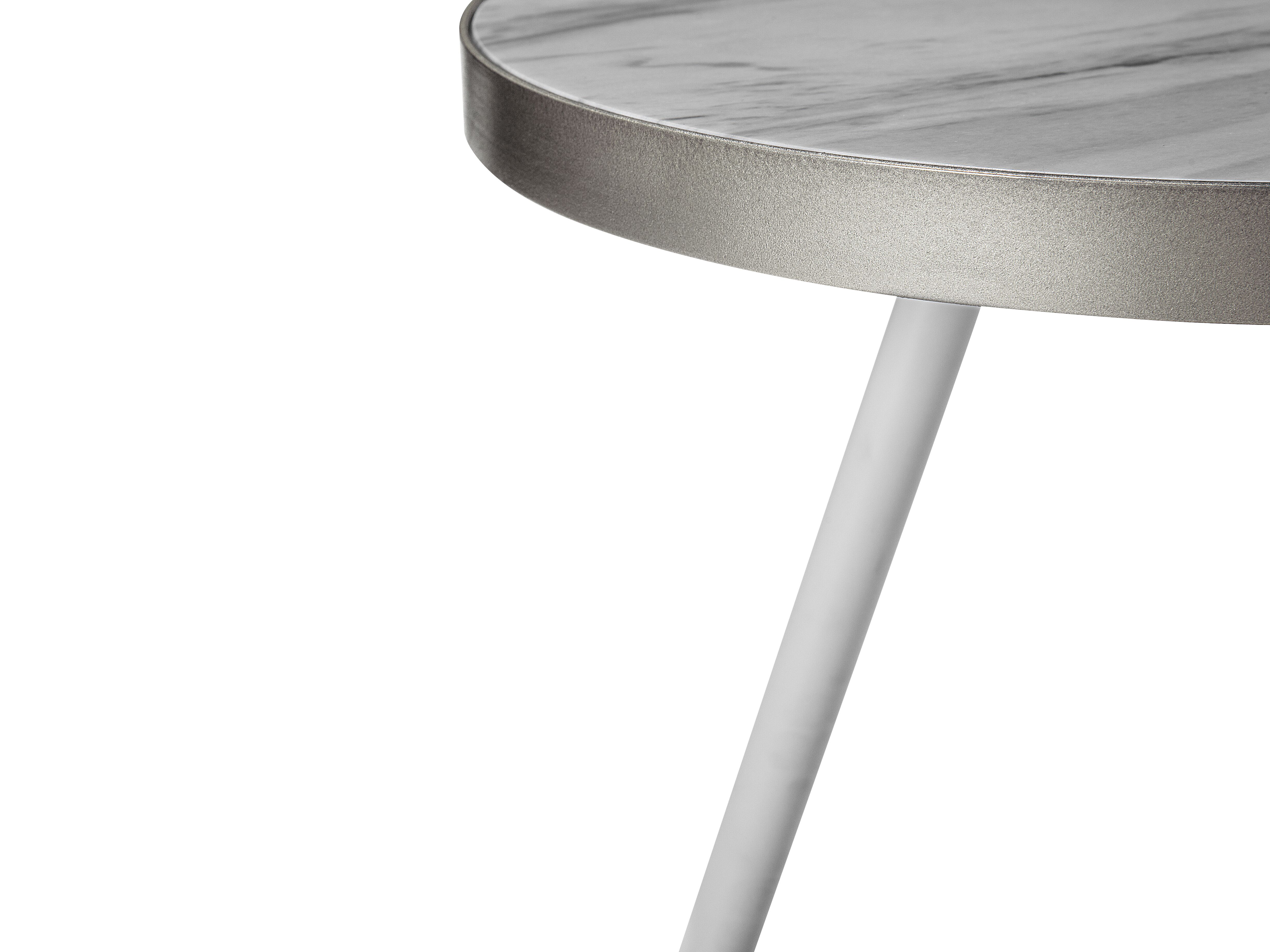 Marble Effect Side Table White with Silver RAMONA Beliani.co.uk