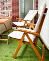 Sada 2 záhradných stoličiek z agátového dreva s vankúšikmi biela JAVA_887548