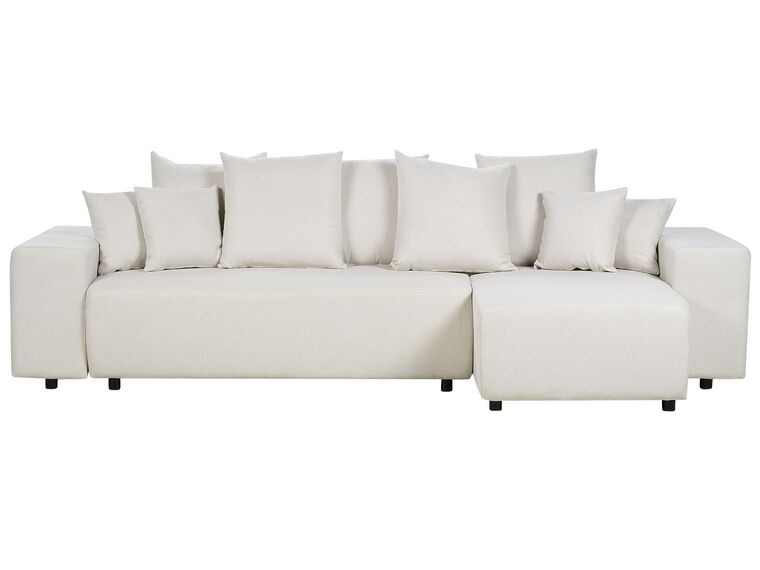 Canapé-lit d'angle à gauche avec rangement en tissu beige clair LUSPA_900898