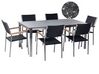 Conjunto de jardín 6 plazas con tablero de vidrio efecto granito negro y sillas de ratán negras COSOLETO/GROSSETO_881590