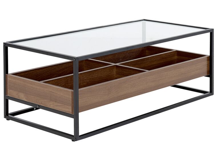 Glass Top Coffee Table with Shelf Dark Wood with Black WACO_825561