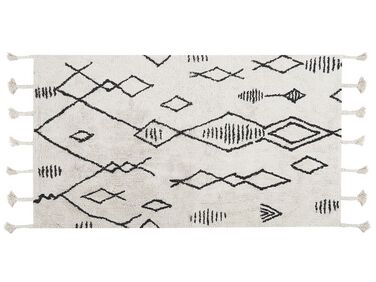 Teppich Baumwolle weiß / schwarz 80 x 150 cm Kurzflor KEBIR