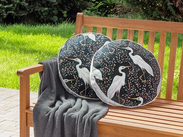 Set of 2 Outdoor Cushions Birds Motif ⌀ 40 cm Black PIANAZZO